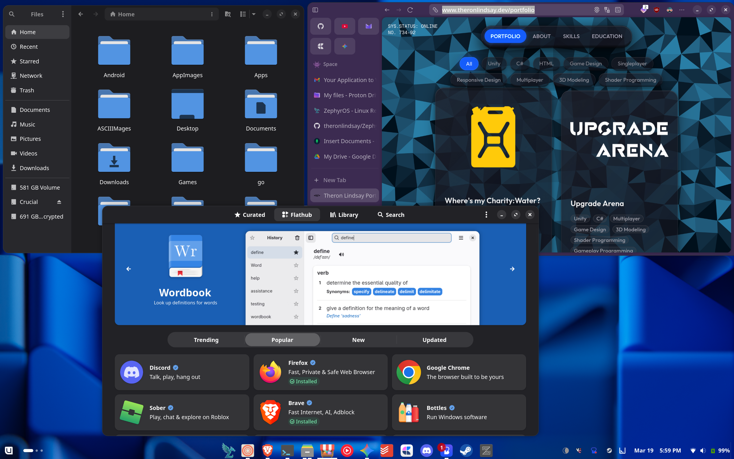 ZephyrOS productivity desktop with file manager and app store
